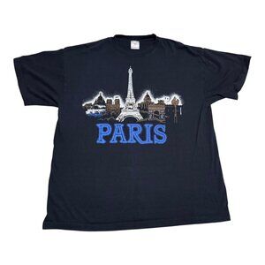 2000s Stedman Classic Paris Eiffel‎ Tower Black Shirt Adult XL (Fits Large)